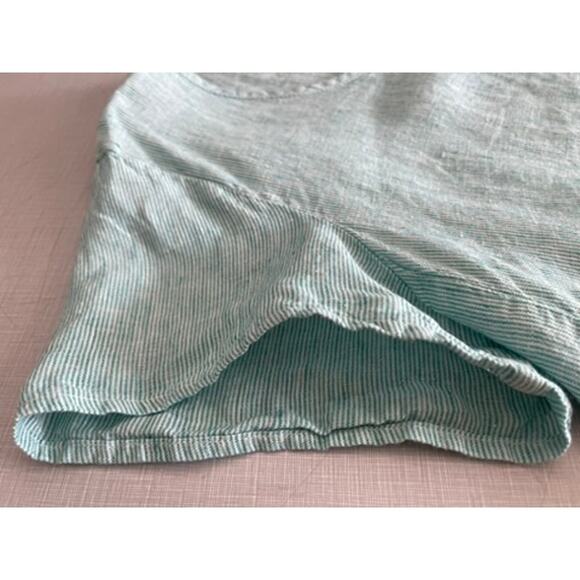 Flax Sz M Striped A-Line Swing Tunic Top Green Linen Lagenlook Artsy Breezy - Picture 9 of 14